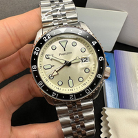 Montre mécanique automatique GMT pour hommes, bracelet en acier inoxydable, cadran à aiguilles, bande de 22mm, lumineux, double fuseau horaire, montre de plongée sportive