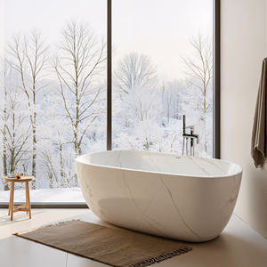 Baignoires à remous compatibles, baignoire portable en acrylique autoportante pour intérieur avec design veiné de marbre - Product Image 2