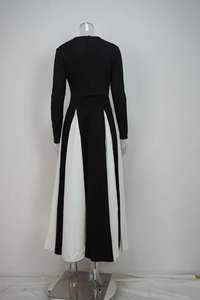 Op maat gemaakte zwart-witte patchwork lange jurken damesmode O-hals lange mouwen slanke bescheiden jurk dames elegant - Product Image 6