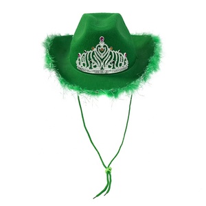 SOLPOP Chapeau de <span class=keywords><strong>cowboy</strong></span> western avec <span class=keywords><strong>grande</strong></span> couronne, accessoires de diadème, décoration de gemmes et bordure en plumes, pour cowgirl, idéal pour enterrement de vie de jeune fille - Product Image 2