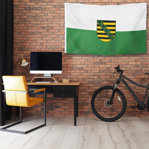Drapeau de la <span class=keywords><strong>Saxe</strong></span> <span class=keywords><strong>Allemagne</strong></span>, blanc et vert, avec armoiries, bannière en polyester double face pour affichage intérieur et extérieur - Product Image 4
