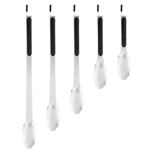 Stainless Steel Food Tongs Heat Resistant For BBQ Steak Buffet Serving Utensils Black And Red - Product Image 2