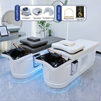 Fauteuil de lavage moderne électrique en similicuir pour salon de coiffure, avec fonction massage thaïlandais et bac à shampoing intégré