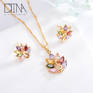 Set di Gioielli DTINA a Tema Pavone, Collana e <span class=keywords><strong>Orecchini</strong></span> a Perno in Rame Economici per Sposa e Feste di Matrimonio - Product Image 3