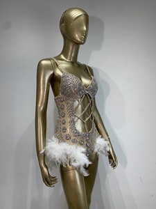 Combinaison de performance de luxe européenne et américaine, style plume et diamant, sexy, à découpes, pour chanteuse de boîte de nuit, bar ou spectacle de ballet - Product Image 3
