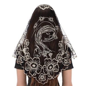 त्रिकोणीय चर्च सिर कवर कढ़ाई शादी के फीता घूंघट - Product Image 5