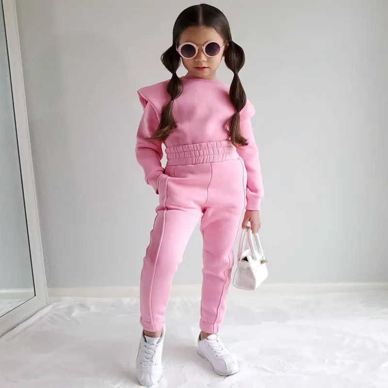 Hot Selling solide warme Outfit Baby Mädchen Trainings anzug Set Kinder zweiteilige Mädchen Kleidung Set für den Herbst