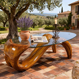 <span class=keywords><strong>Table</strong></span> basse ovale en fibre de verre de forme sirène moderne avec plateau en verre, design créatif pour salon, hôtel, patio - Product Image 2