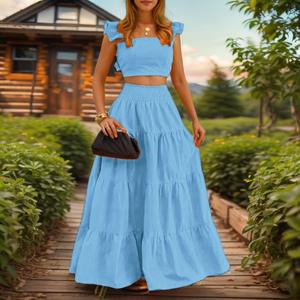 Conjunto de Moda Femenina Verano 2026, Falda Midi Estilo Hip Hop, Cintura Media, Sexy, con Tirantes, Tejido Sólido, Estilo Europeo Americano - Product Image 6