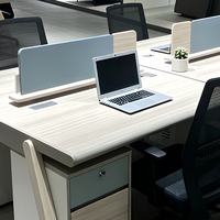 Bureau de travail modulaire moderne pour 4 personnes, table de personnel commerciale avec écran de séparation, tiroirs et armoires