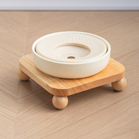 Gamelle en céramique en forme de gourde avec plateau flottant pour l'eau, support en bois de chêne, conception anti-basculement pour chats et chiens
