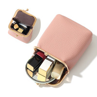Porte-monnaie en cuir PU véritable, sacs cosmétiques portables et pochette pour baume à lèvres, mini étui de rangement pour monnaie et rouge à lèvres