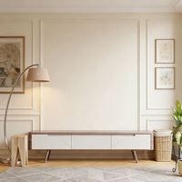 Mueble de TV Minimalista Moderno de Madera Maciza, Consola Flotante para Equipos Multimedia, Diseño Personalizable para Sala de Estar/Apartamento, Compatible con Muebles para el Hogar