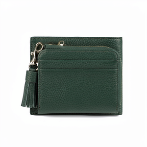 Portefeuille court en cuir véritable pour femme, compact, multifonction, avec fermeture à bouton-pression - Product Image 1