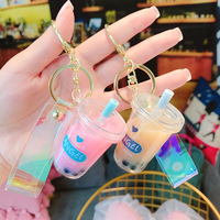 Vente en gros de porte-clés tasse à thé au lait perlé Porte-clés liquide Boba ours Porte-clés Boba flottant