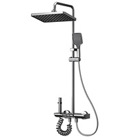 Ensemble de douche mural 4 fonctions avec jet doux, système de douche carré gris anthracite, robinet de bain effet pluie pour hôtel et villa