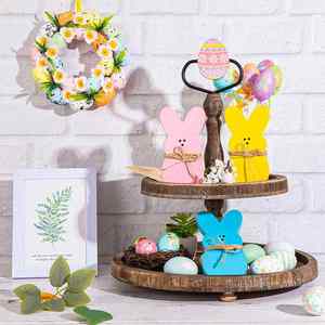New Design 3Pcs Bunny Wooden Sign With Jute Rope Freestanding Wood Table Decoration Rabbit Shape for Easter - Product Image 4