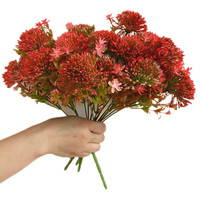 Fleur artificielle Pissenlit, Boule de chrysanthème rouge à 5 têtes, Bouquet d'oignons artificiels pour mariage et décoration intérieure
