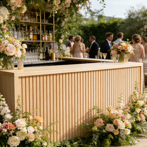 طاولة بار كلاسيكية مخصصة بأسلوب ريفي من الخشب الطبيعي الصلب للتأجير في حفلات الزفاف والمناسبات مع تصميم مخطط - Product Image 3