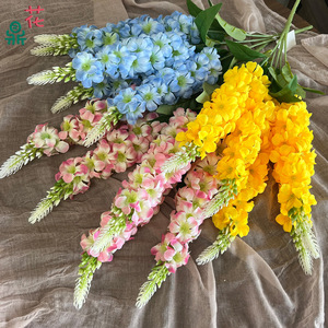 ดอกไม้ผ้าไหมผสมเดลฟีเนียมสีฟ้าชมพูเหลือง ตกแต่งงานแต่งงาน ตกแต่งบ้าน ดอกไม้ประดิษฐ์ตกแต่งผนัง - Product Image 1
