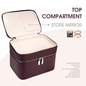 Custom LOGO <b>Large</b> Capacity Travel Cosmetic Storage <b>Bags</b> Vegan Leather <b>Makeup</b> Case Organizer With Divider and Handle - Product Image 4