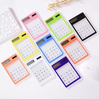 Calculatrice d'entreprise en plastique avec logo personnalisé, impression de logo, alimentation solaire, affichage LED 8 chiffres, ultra-fine, transparente