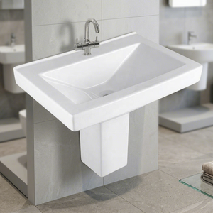 Lavabo mural en céramique de luxe au design moderne, demi-piedestal, avec support - Product Image 1