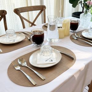 แผ่นรองจานหนังทำจากหนังที่รองจานสำหรับอาหารค่ำสีน้ำตาลกันน้ำได้แบบสองด้านสไตล์วินเทจสำหรับร้านอาหาร - Product Image 2