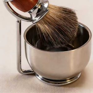 Ensemble de brosses à barbe pour homme, rasoir manuel, brosse à barbe en poils de blaireau, bol à mousse en acier inoxydable, support pour brosse à barbe, savon à raser - Product Image 6