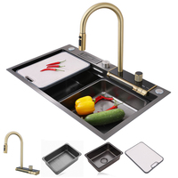 Nouveau produit LED numérique Nano multifonction robinets d'évier de cuisine intelligents or brossé SUS 304 acier inoxydable épaissi trois