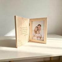 Cornice Portafoto in Legno Stile Libro con Cerniera e Pannello Inciso per Messaggi, Ideale per Matrimoni, Anniversari, Regali per la Famiglia e Decorazioni