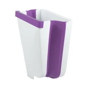 ถังขยะพลาสติกสีขาวแบบพับได้ติดผนังสำหรับประตูตู้เหมาะสำหรับการจัดระเบียบในห้องครัว