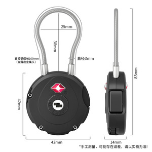 TSA Approved Travel Lock 42mm Diameter Steel Cable 100mm Length Mechanical <b>Padlock</b> for Luggage Bags - Product Image 1