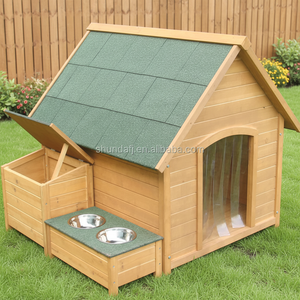 SDD0405 Large Solid Wood <strong>Dog</strong> Kennel With Waterproof Asphalt Roof Print Pattern Feeder &amp; Pet Furniture For Indoor/Outdoor Use - Product Image 3
