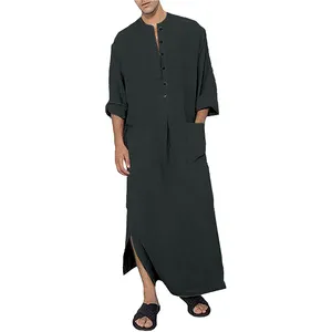 Nuovo arrivo uomo thobe vestito musulmano uomo islamico thobes abaya uomo abaya abito musulmano nero 2024 dubai