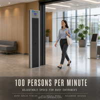 Détecteur de métaux GUORESOUN durable à grain de bois, portique de sécurité en aluminium, porte de contrôle avec alarme 5 zones et sensibilité de 255 niveaux
