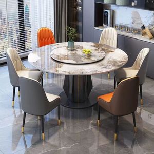 Rock Slab Grande table à manger <span class=keywords><strong>ronde</strong></span> pour 6 personnes et <span class=keywords><strong>chaise</strong></span> Table <span class=keywords><strong>ronde</strong></span> haut <span class=keywords><strong>de</strong></span> gamme avec plateau tournant Table à manger moderne et simple - Product Image 3