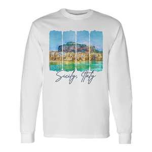 T-shirt à manches longues avec motif de peinture à la plume, Sicile, Italie, cadeau culturel, souvenir - Product Image 1