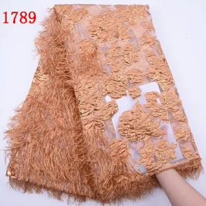 Embroidery Brocade Fabrics For Women Wedding New Brocade Lace Fabric African Feather Tulle Lace 1789