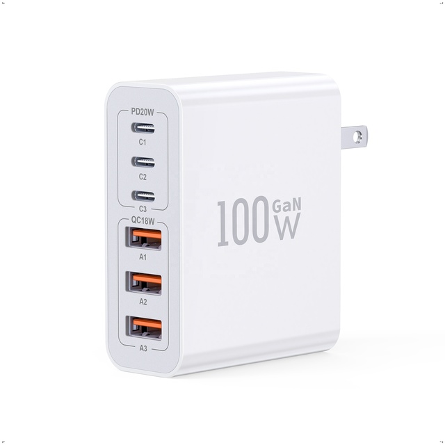 HNT Factory Wholesale GaN 100W 3A3C USB Charger 6 Port Portable PD & QC Power Adapter Fast Charging Type C Charger for iPhone 16