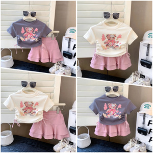 Ensemble de vêtements pour filles de 1 à 7 ans, imprimé dessin animé, été, robe pour enfants, ensemble deux pièces, hauts + jupe longue plissée, ensemble de vêtements pour filles - Product Image 6