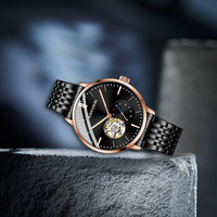 Montre mécanique à aiguilles pour homme, avec bracelet en acier inoxydable, verre minéral, étanche, lumineuse, 42 mm, design Hollow Flywheel
