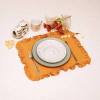 Set de table en lin à volants jaune moutarde, avec bordure à franges, style campagnard, pour table à manger, décoration de mariage et de fêtes
