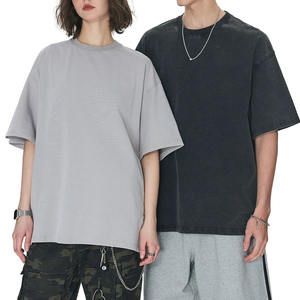 T-shirt surdimensionné à manches courtes personnalisé 275G pour hommes 100% coton Vetement lourd Homme Camiseta formel léopard lavé couleur unie - Product Image 3