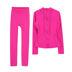 Ensemble 2 pièces <span class=keywords><strong>Lulus</strong></span> Signature Yoga Wear Automne/Hiver : Veste à capuche et pantalon court, manches longues, couleur unie, pour la course et l'entraînement, grandes tailles - Product Image 4