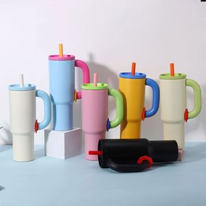 Tasse de voyage en acier inoxydable 1200 à double paroi de 40oz/304 ml avec couvercle et poignée en paille. - Product Image 2