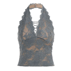 Camisole en dentelle respirante subtilement sensuelle - Couleur unie élégante, indispensable au quotidien avec détail sexy au dos - Product Image 6