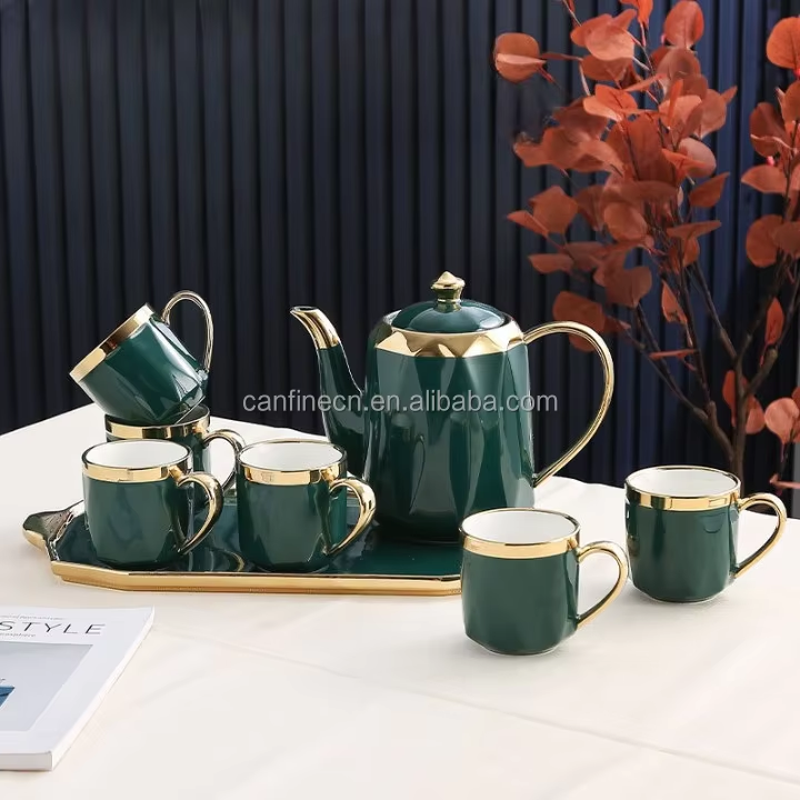 Luxury Ceramic Coffee Cup Set with Gold Rim & Porcelain