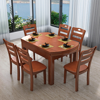 Chinesischer Ausziehbarer Holz-Esstisch und Stuhl-Set für 6 Personen für Restaurants Holz-Esszimmermöbel