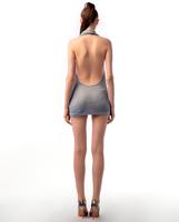 Fabricant de vêtements OEM pour petites commandes, conception personnalisée, haute qualité, vente en gros, mini-robe élégante, sexy, douce, en dentelle, à col licou, brillante